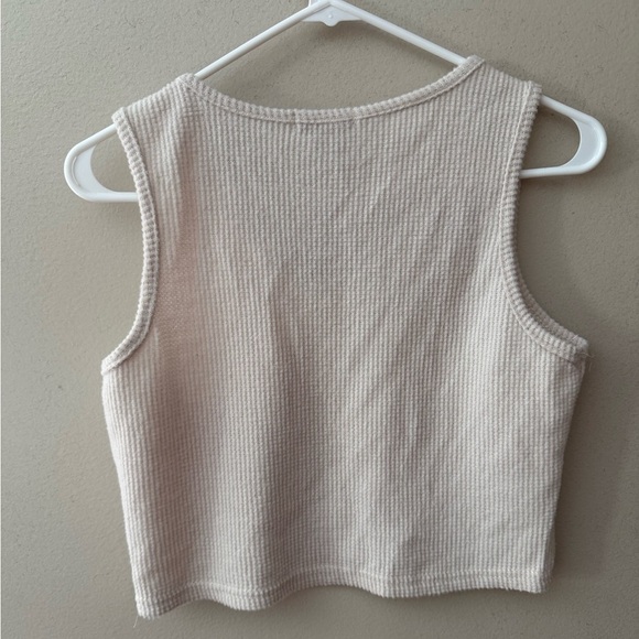Better Together Womens Boho Cropped Waffle Knit Thermal Tank Top Cream Large NWT - Picture 2 of 6